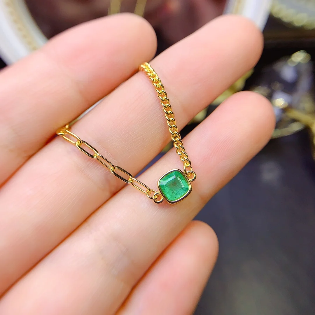 S925 Sterling Silver Natural New Emerald Necklace Zircon Pendant Necklace Women's necklace High quality everyday fine jewelry