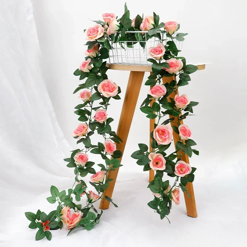 2.3m Rose Artificial Flower Vine for Wedding Garland Silk Artificial Rose Vine Festival Patry Home Decorations
