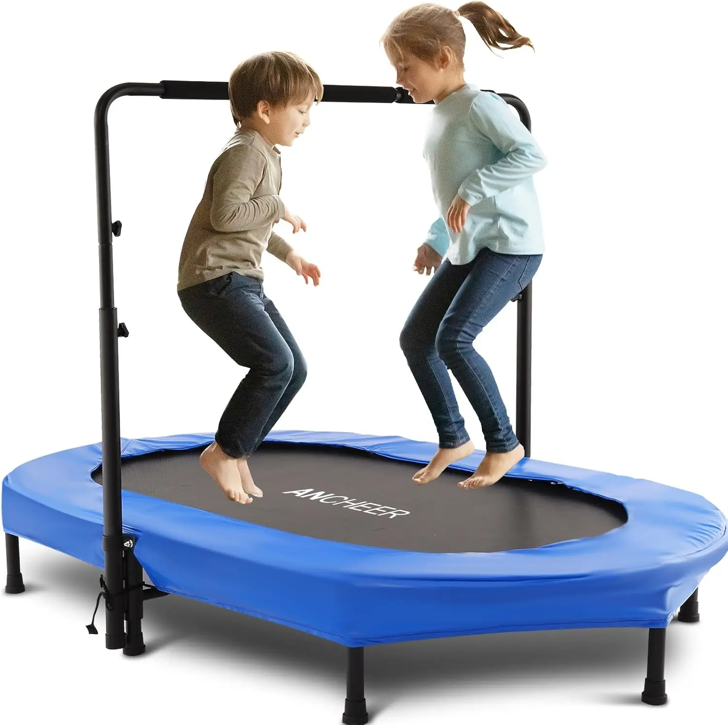 

Indoor Trampoline, ANCHEER 56" Foldable Mini Trampoline with 5 Level Adjustable Handle Bar Double Trampoline for Kid and Adults