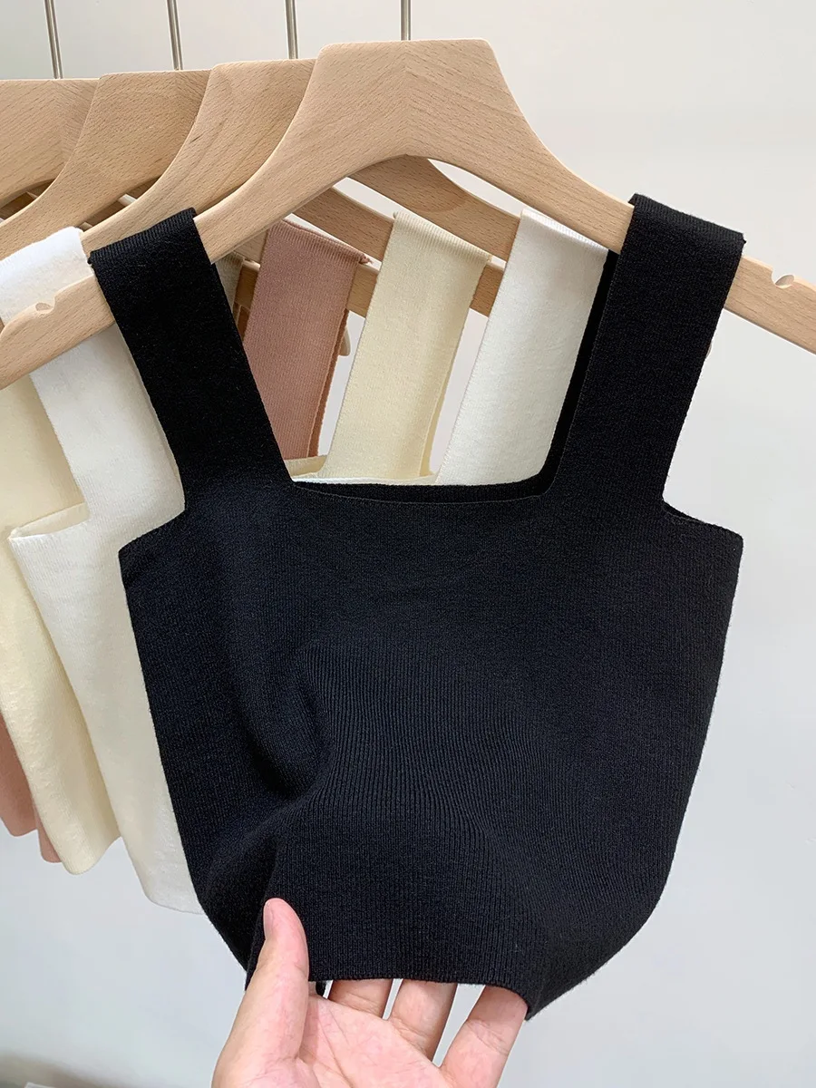 Odzież damska Kwadratowy dekolt dzianinowe podkoszulki topy mała kamizelka na ramiączkach damska letnia wewnętrzna dolna bez rękawów krótki top Camis Tees