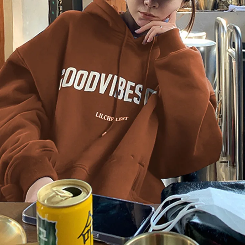 Herbst Winter 2026 Koreanische Mode Lockerer Pullover Damen Langarm Kapuzenpullover mit Schriftzug-Druck Lässige Sweatshirts – Detail 20