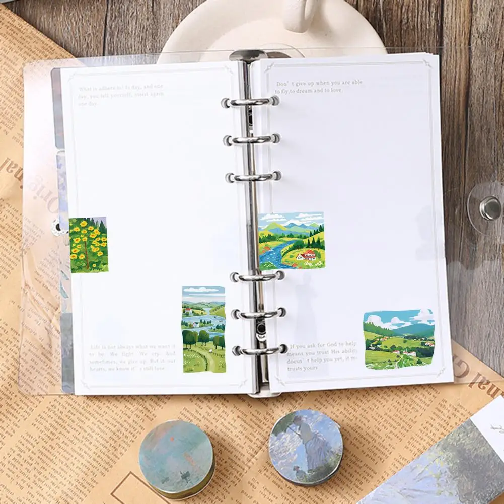 ชุดสติกเกอร์ทิวทัศน์สี่ฤดูสำหรับ DIY ที่คลุมโทรศัพท์แล็ปท็อปสมุดเก็บภาพติดรูป PVC กันน้ำ8แผ่น