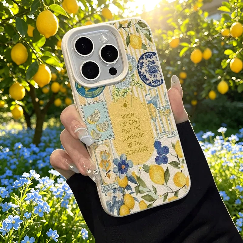 Italienische Sommer-Zitronen-Collage Leder-Handyhülle für iPhone 17 Air 16 E 15 14 Plus 13 12 11 Pro Max XS Max Silikon Soft Cover