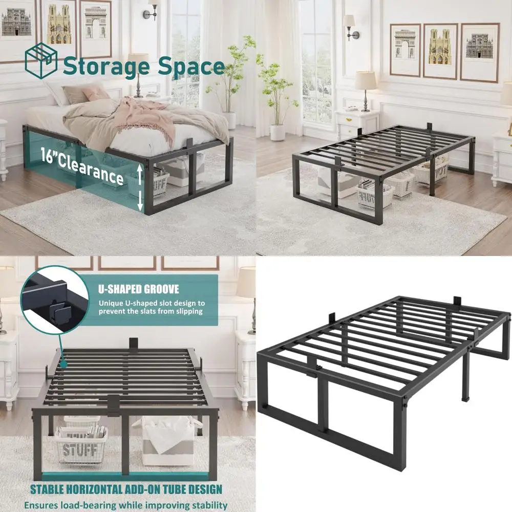 

18 Twin XL Metal Bed Frame - 3500 lbs Capacity, No Box Spring, Quiet, Non-Slip, Easy Assembly