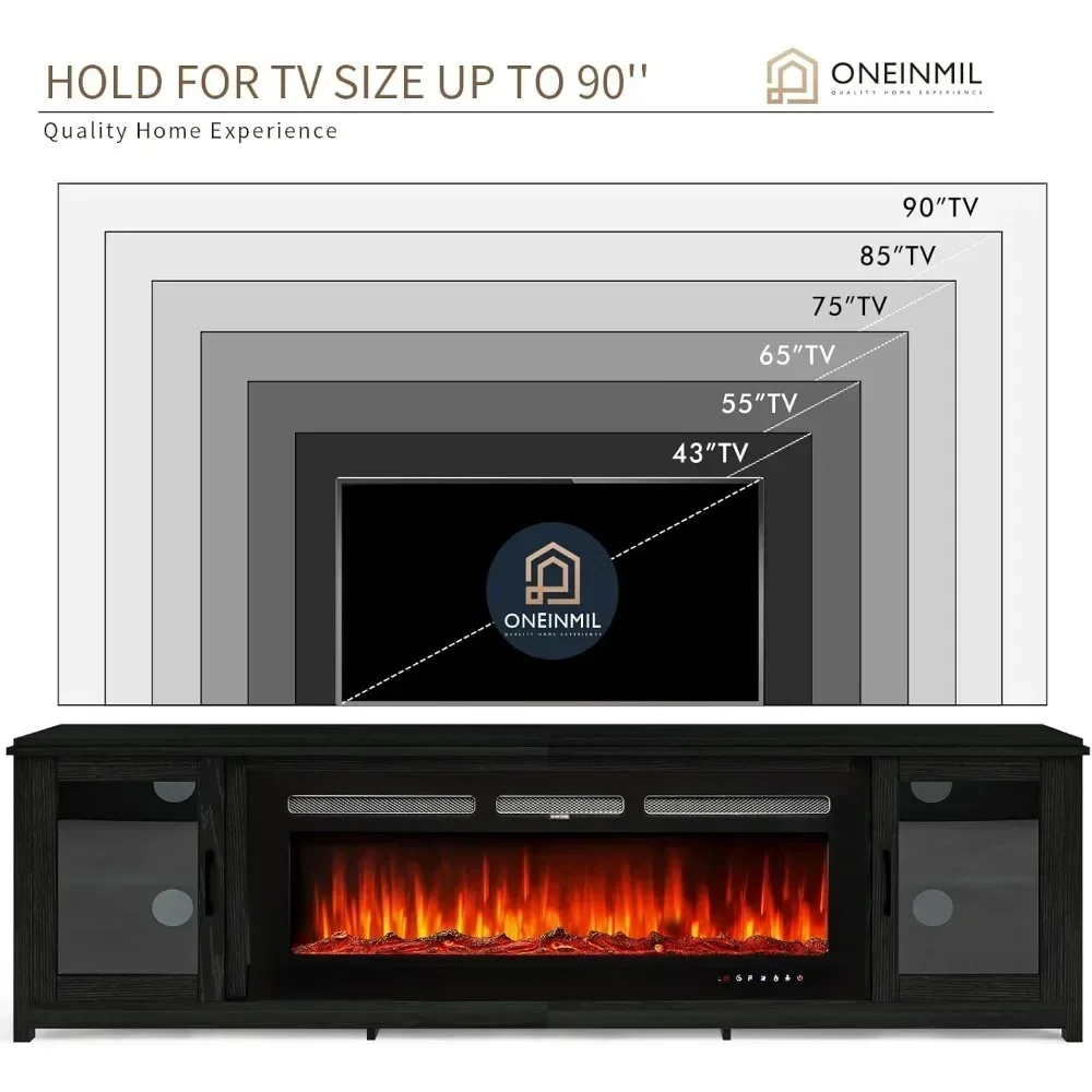 Centre de divertissement moderne avec cheminée, meuble TV, armoire console TV, 50 po, 80 po, jusqu'à 90 po