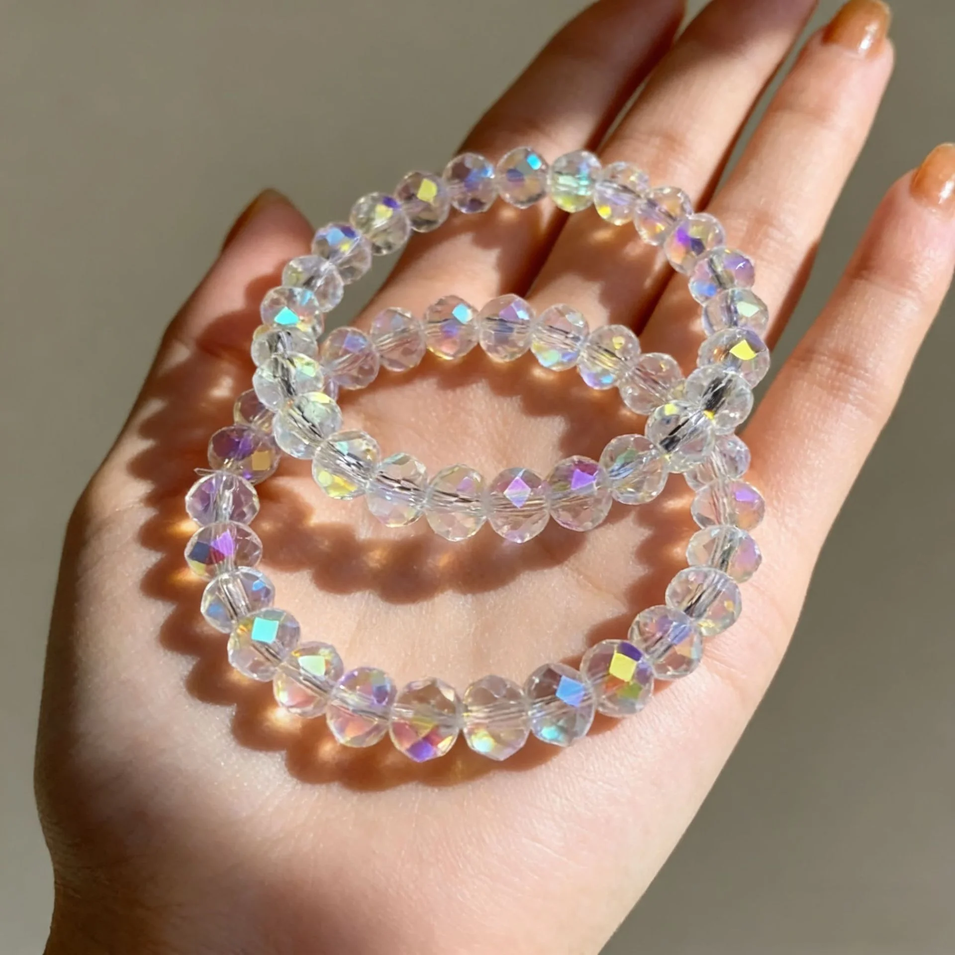 Simple Faceted Colorful Crystal Glass Rondelle Beads Bracelet Women Fashion Shiny Transparent Stretch Rope Bangles Party Gift