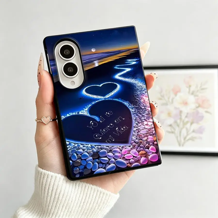 Case for Samsung Galaxy ZFold Wide Z Fold8 Wide Z Fold 8 ZFold8 Luxury Phone Cover Deep Blue Glowing Heart Path