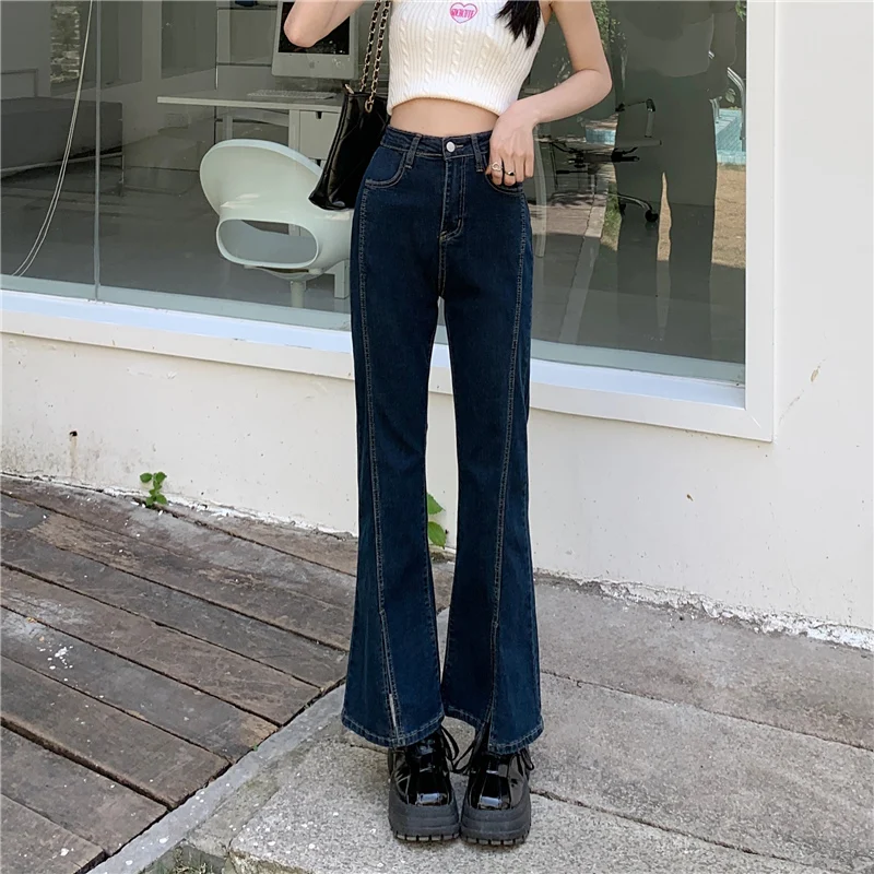 

High Waist Bell Bot Jeans Women Loose Fit Slimming Drapey Floor Length Split Summer New Arrival 2026 plus Size Jeans
