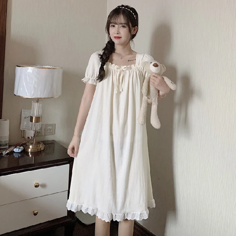 Women\'s New Nightgown Maternity Nightgown Princess Style Sweet Pajamas Summer Thin Section Lace Lace Nightgown Female Home Wear