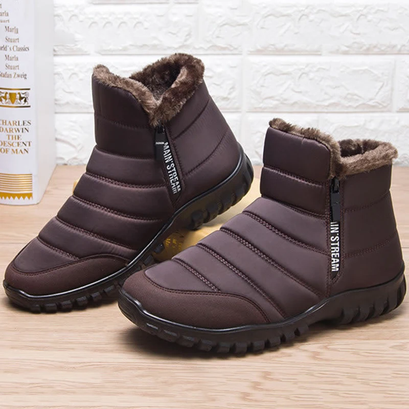 Bottes de neige légères pour hommes, fourrure chaude, bottes de rinçage imperméables, chaussures d'hiver pour hommes, chaussures de travail à plateforme, chaussures pour hommes