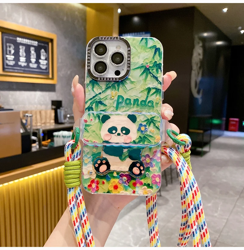 Fashionable Beautiful Panda Butterfly Colorful Crossing Phone Case Lens For iPhone 16 15 14 Plus 13 12 11 Pro Max Chinese Style