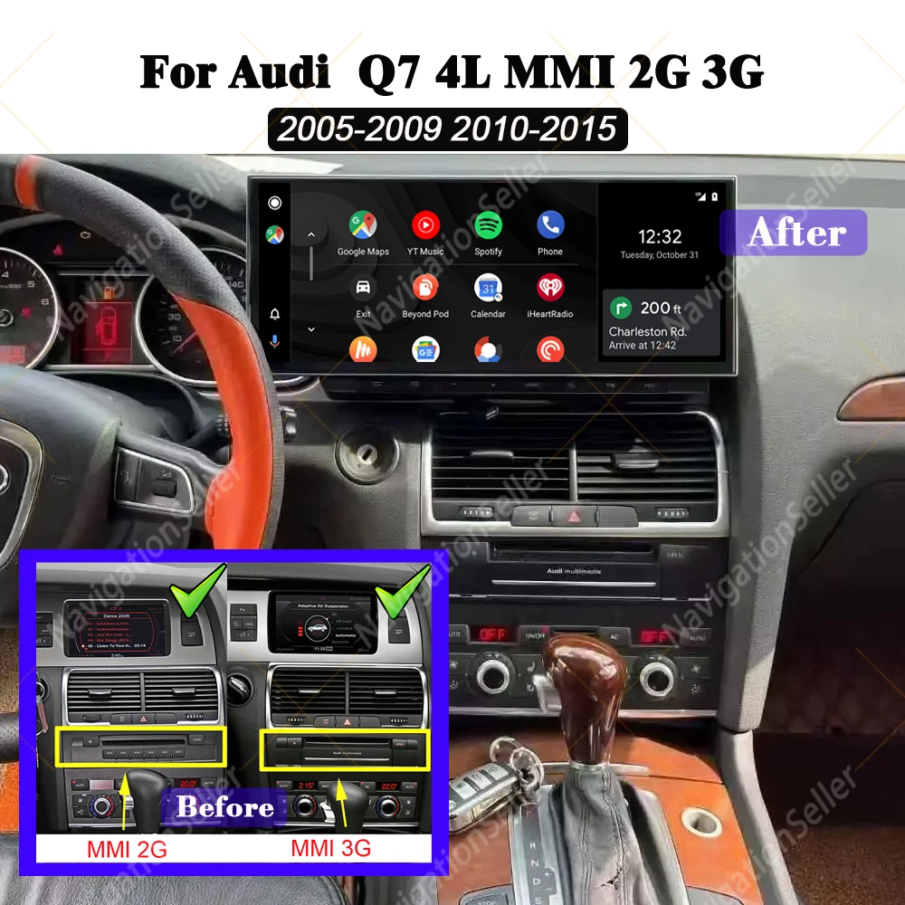 

Android 15 Auto CarPlay For Audi Q7 4L 2005-2015 MMI 2G 3G 12.3" Car Screen Radio Multimedia Player GPS Stereo Navigation Youtub