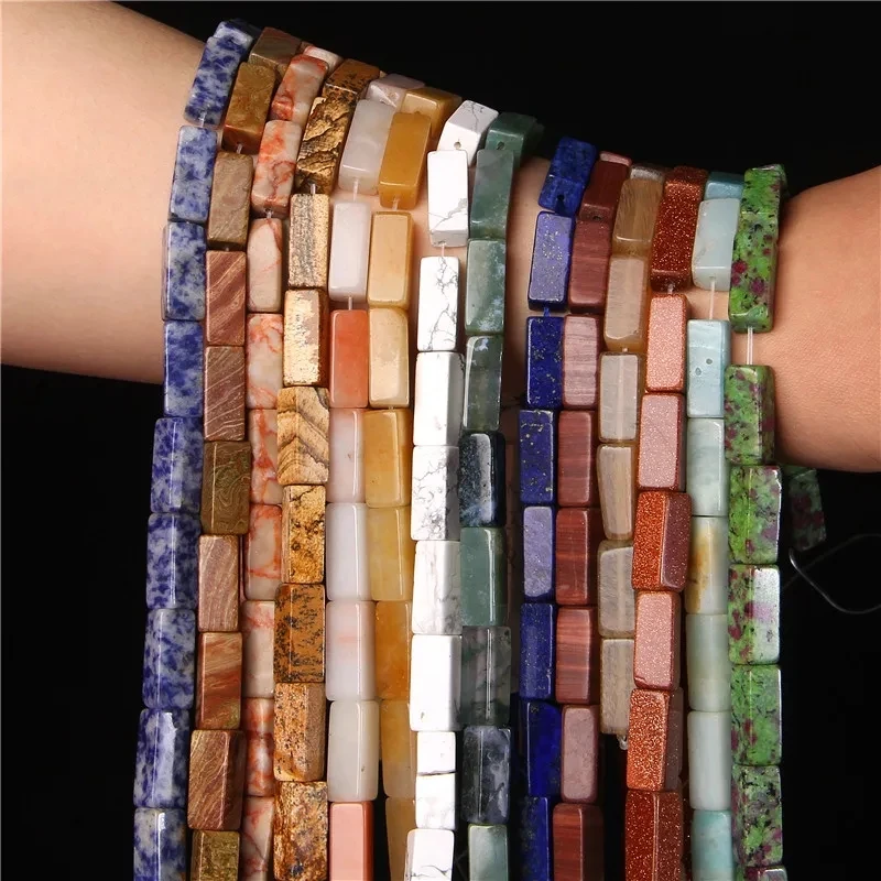 8X20mm kamień naturalny kwadratowe koraliki tubowe Lapis Lazuli Sodalite prostokątne kamienne koraliki luzem koraliki dystansowe do tworzenia biżuterii DIY