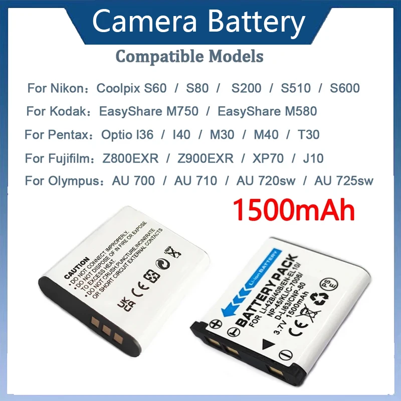 

1500mAh 3.7V LI-42B/40B EN-EL10 NP-45 D-LI63 CNP-80 KLIC-7006 Battery For Olympus Pentax Nikon Fujifilm CASIO Camera Batterie