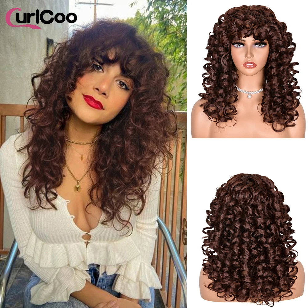 

Red Brown Copper Ginger Short Curly Wigs with Bangs Natural Synthetic Hair for Women Daily Cosplay Heat Resistant Fiber