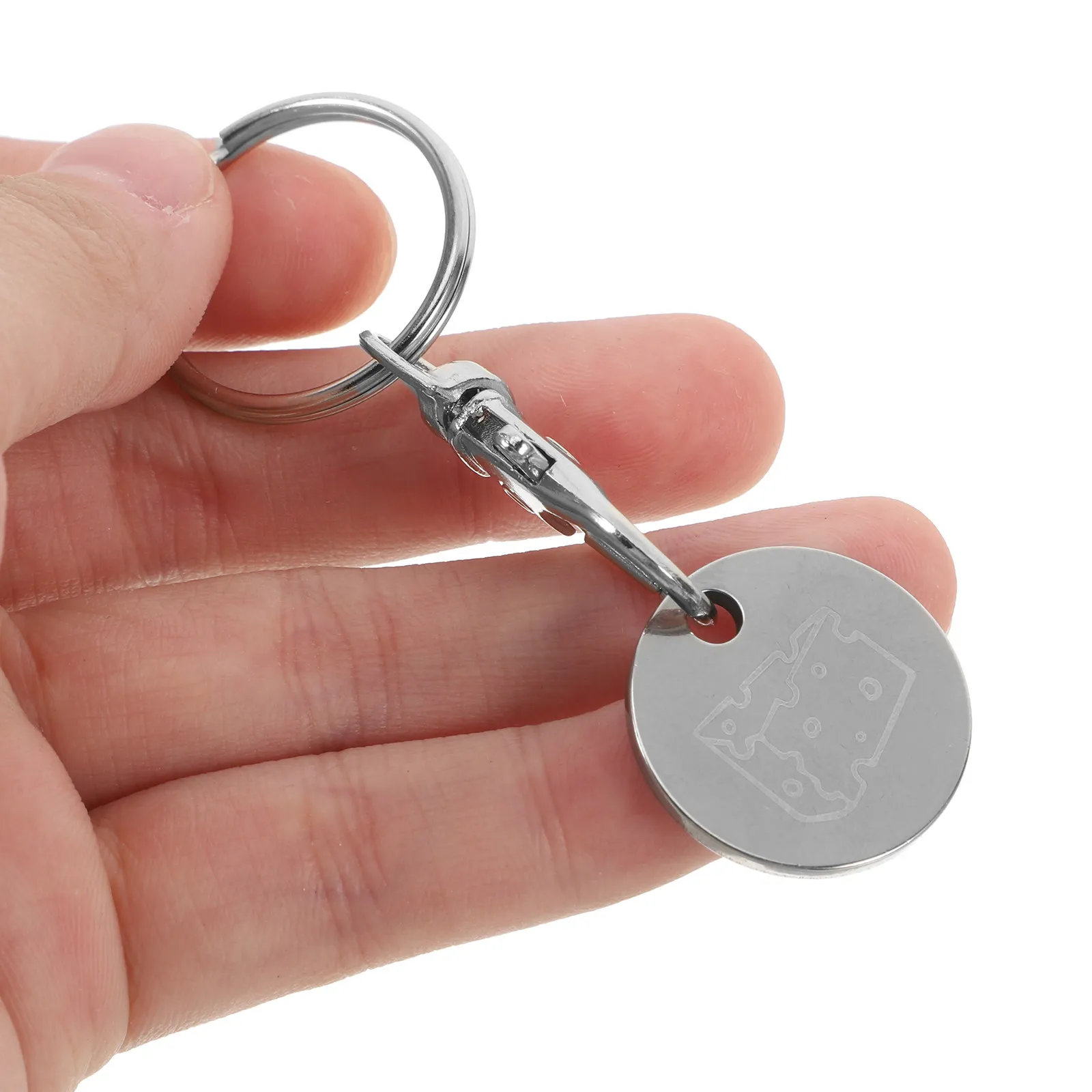6Pcs Sleek Stainless Steel Trolley Token Keychain Shopping Cart Coin Keyring Supermarket Accessory Compact Portable Daily Use
