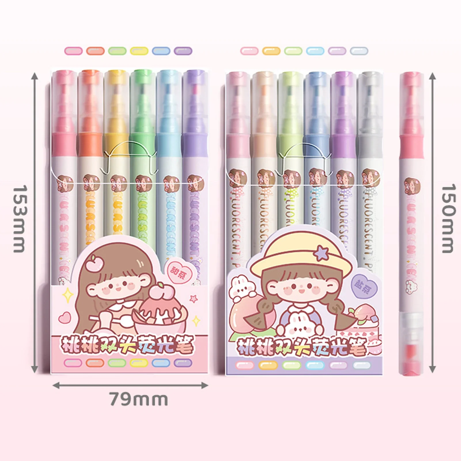 Pastel Highlighters Pen, Arte Desenho Graffiti Marker, Suprimentos de escrita colorida, Caneta Fluorescente, Escritório Escola Papelaria, 6pcs