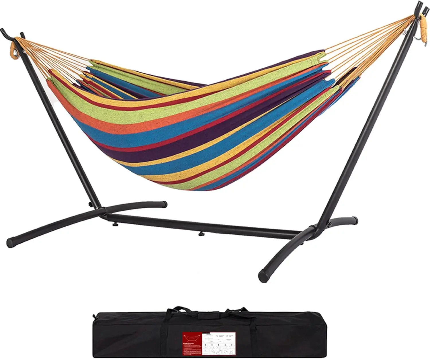 Hammock with 9FT Space Saving Steel Stand Includes Portable Carrying Case, 450 Pounds Capacity,Purple Stripes