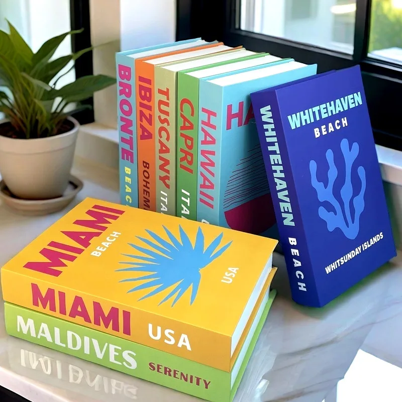 Hawaii Miami Capri Palm Luxury Fake Book Storage Box Colorful Decorative Books Travel Series Coffee Table Living Room Home Decor