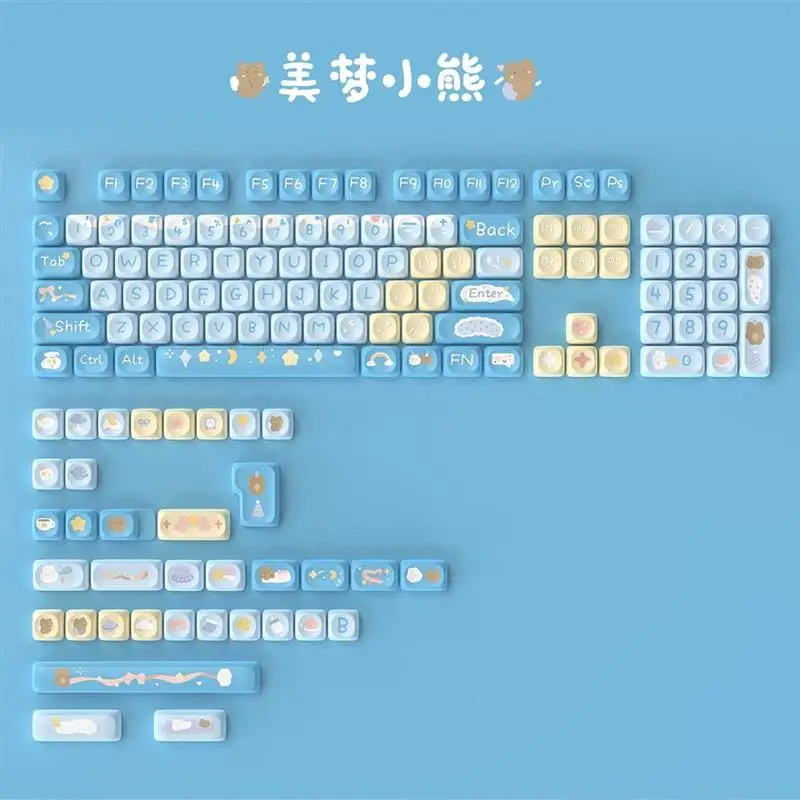 140 Keys MOA Keycaps Bear Cute Gift for KeyCap Square Sublimation Alice Mechanical Keyboard includ2.25 U 2.75U Split Spacebar