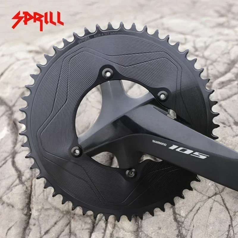 PASS QUEST SPRILL  R110BCD  chainring 3mm offset (4-bolt AERO)  black and sliver Round Narrow Wide Chainring bike  parts