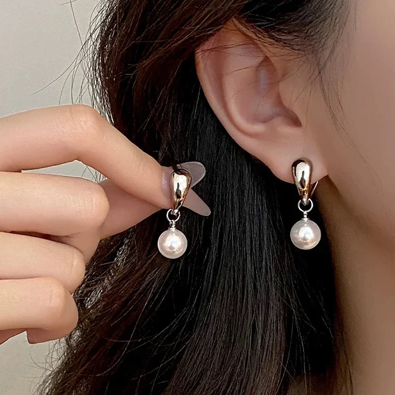 

Real 925 Sterling Silver 18K Gold Shell Pearl Pendant Hoop Earrings for Women Classic Fine Jewelry Geometric Accessories