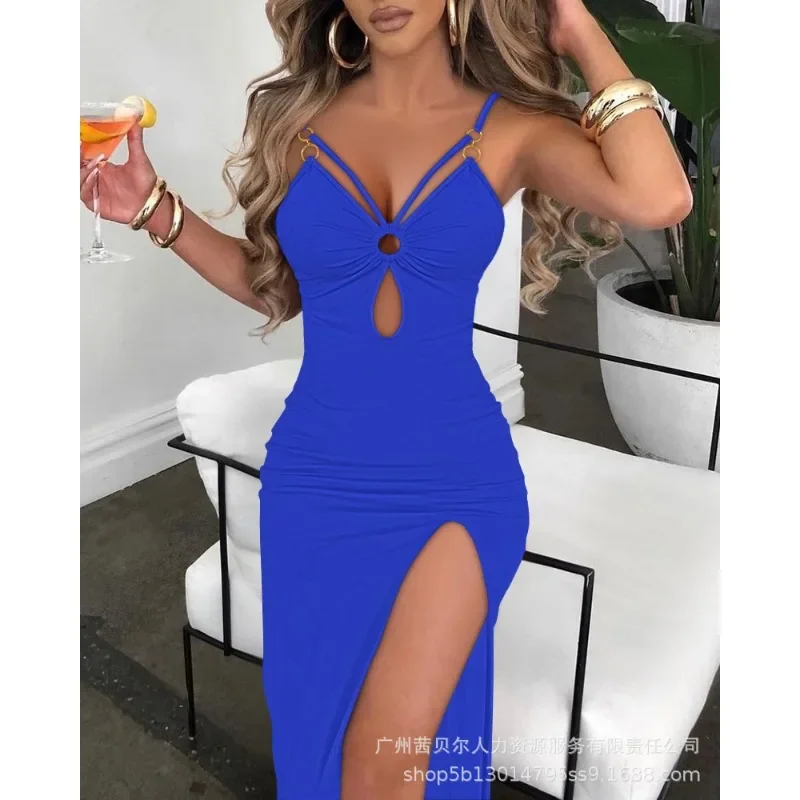 Spaghetti Strap Bodycon Dress Summer Camis Sexy Dress Women Sleeveless Jacquard Fabric Sling Hollow Party Dresses