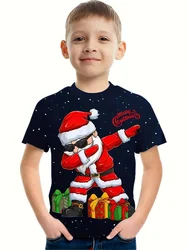 T-shirt à manches courtes avec impression 3D du père Noël pour enfants, vêtements décontractés pour garçons, mode de Noël