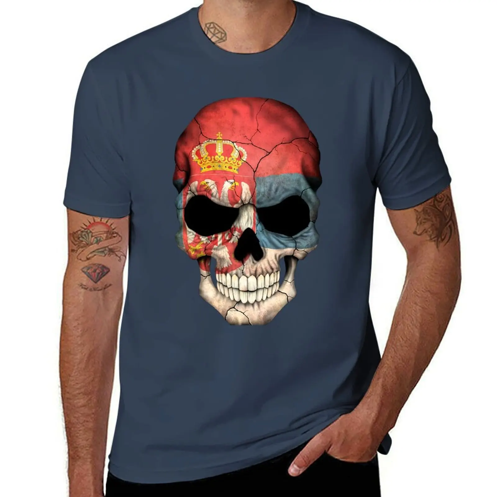 

Serbian Flag Skull T-Shirt Relaxed Casual Short Sleeve Tee