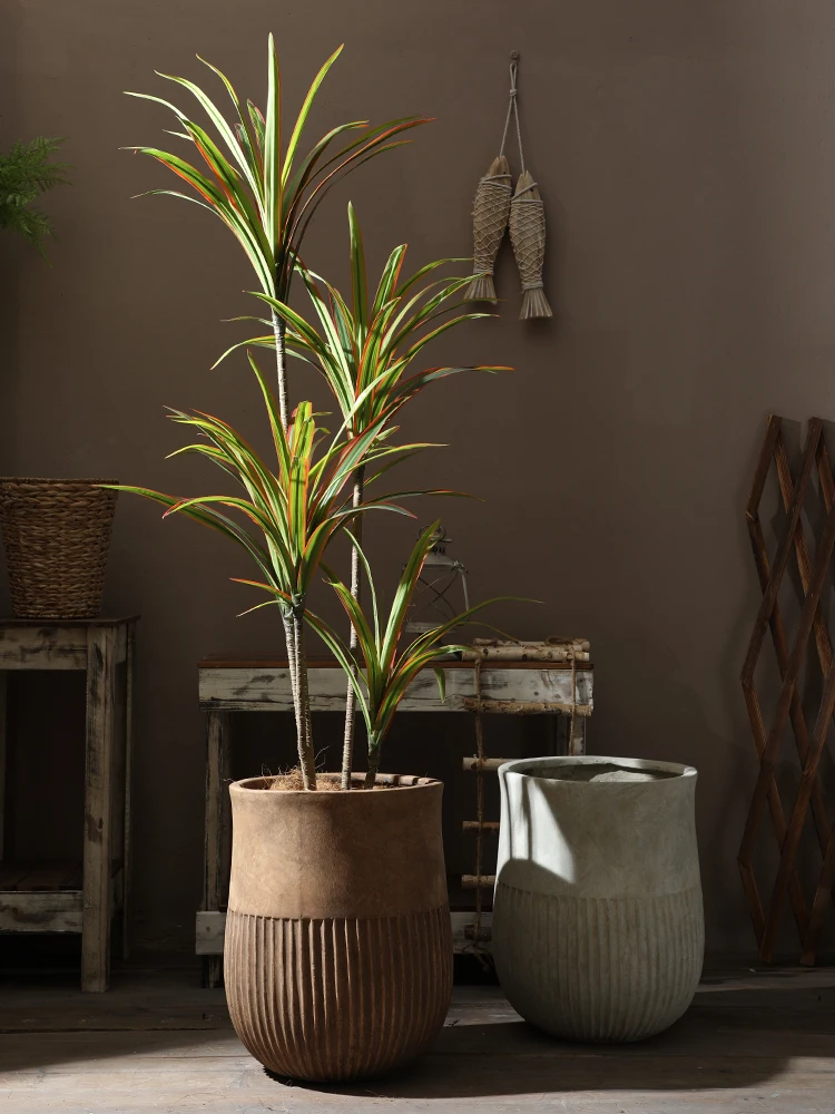 Retro Large Floor Standing Cement Imitation Magnesium Clay Plant Pots Living Room Garden Bonsai Planters Ficus Elata Pots