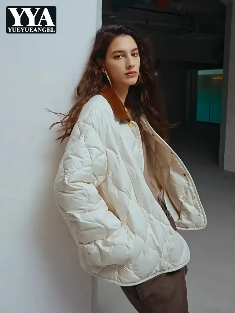 

Зимняя женская куртка на утином пуху с лацканами, ветрозащитная водонепроницаемая теплая куртка-пуховик, свободная повседневная однобортная куртка Argyle, Лидер продаж