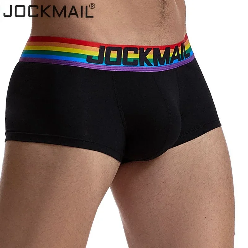 JOCKMAIL Mens Boxers Cotton Rainbow Sexy Men Underwear Mens Underpants Male Panties Shorts U Convex Pouch for Gay White Black