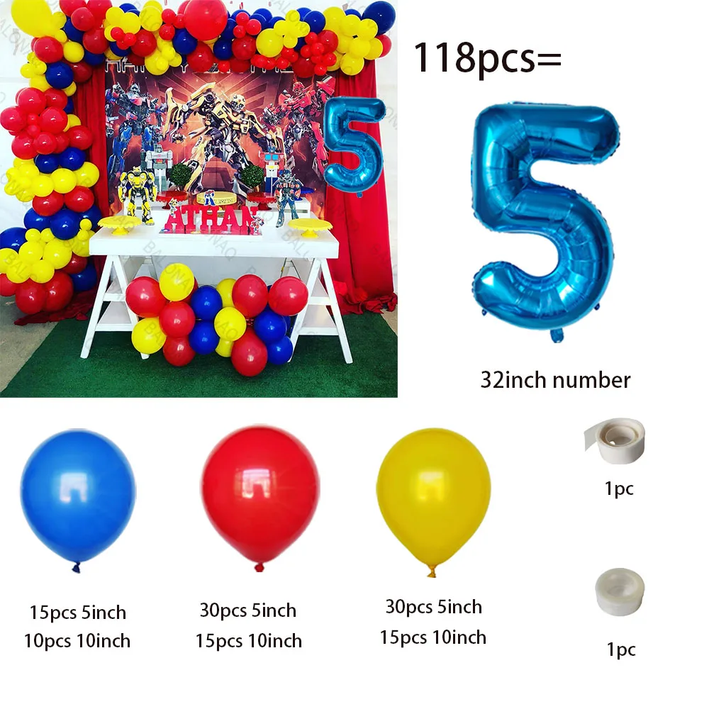 1Set Transformation Bumblebee Optimus Prime Theme Birthday Party Decorations Latex Number Balloon Baby Shower Boy Gift