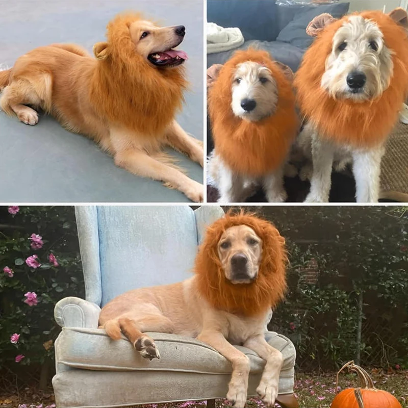 

Lion Mane Wig for Large Dogs Cute Pet Cosplay Costume with Ears Realistic Dog Accessories for Halloween Fancy Dress