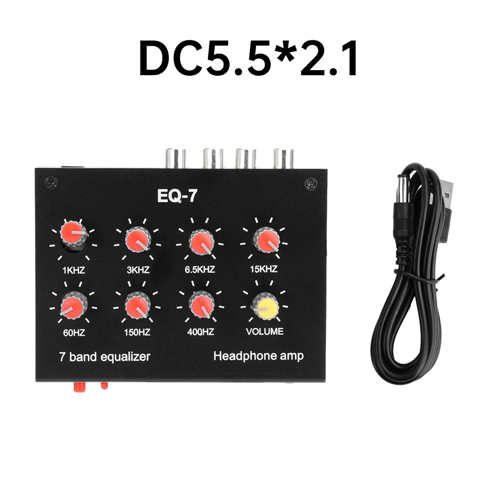 EQ-7 Amplificador de áudio balanceado para celular, 7 estágios, alta média e baixa frequência, pré-amplificador ajustável, DC 5-12V