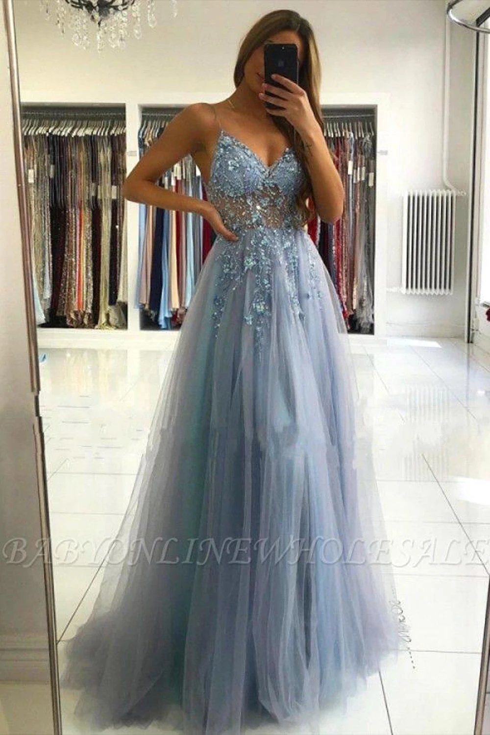 A Line Soft Tulle Blue Evening Dresses High Split Strapless Illushion Sleeveless Cocktail Party Prom Gowns Custom Made Vestidos