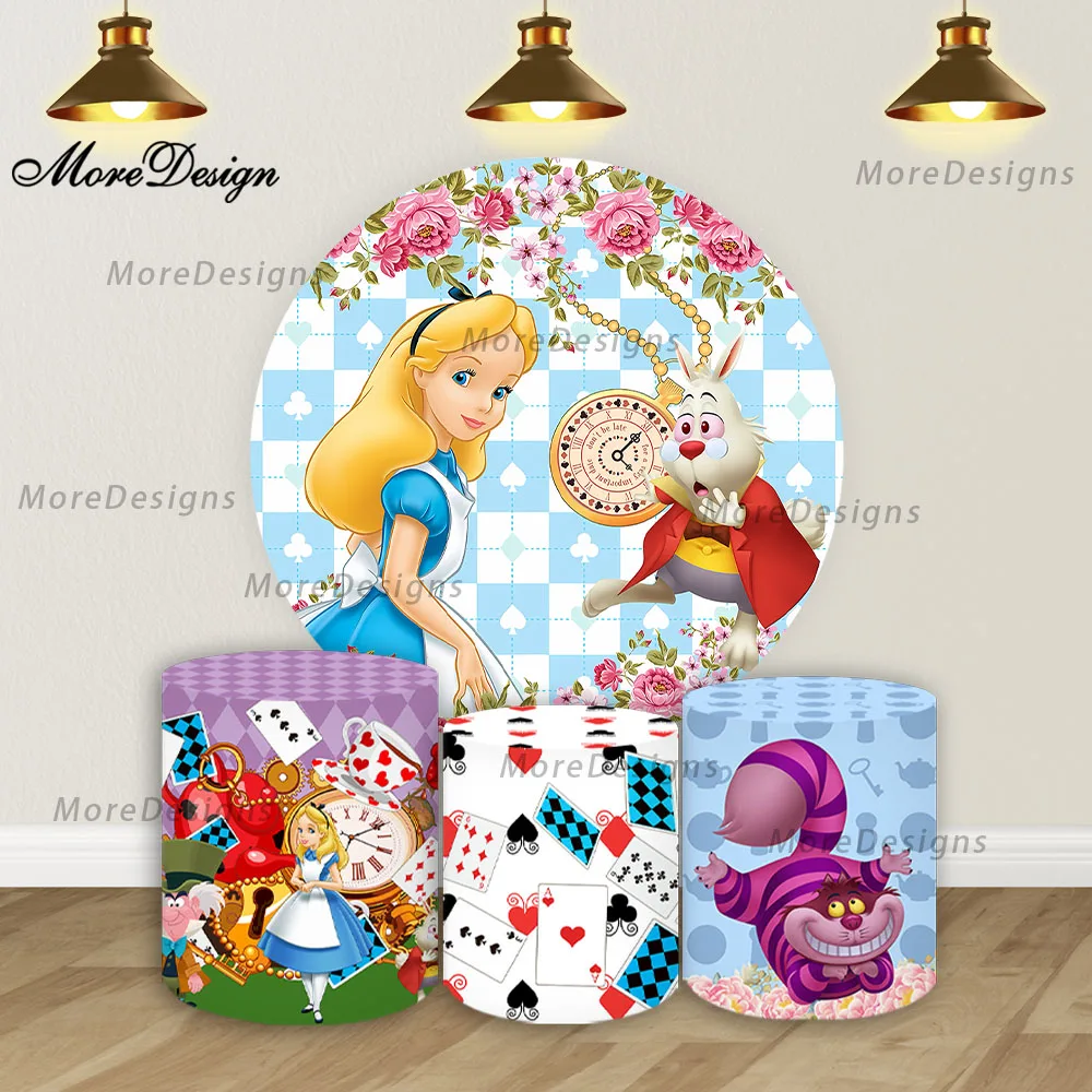 

Alice in Wonderland Round Backdrop Covers Disney Princess Cylinder Covers Baby Shower Photo Background