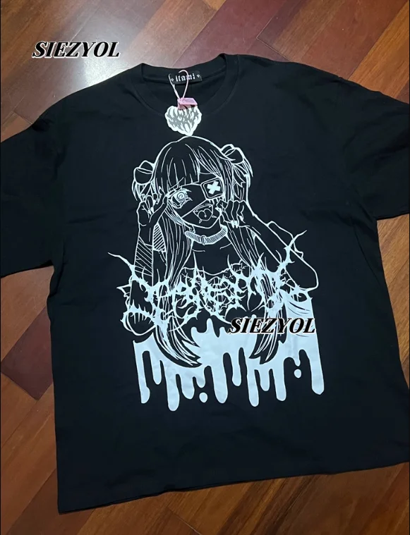 Crew Neck Print Short-sleeved T-shirt Subculture Mass-produced Goth Punk Style Summer New Sweet Casual Tops Graphic T Shirts