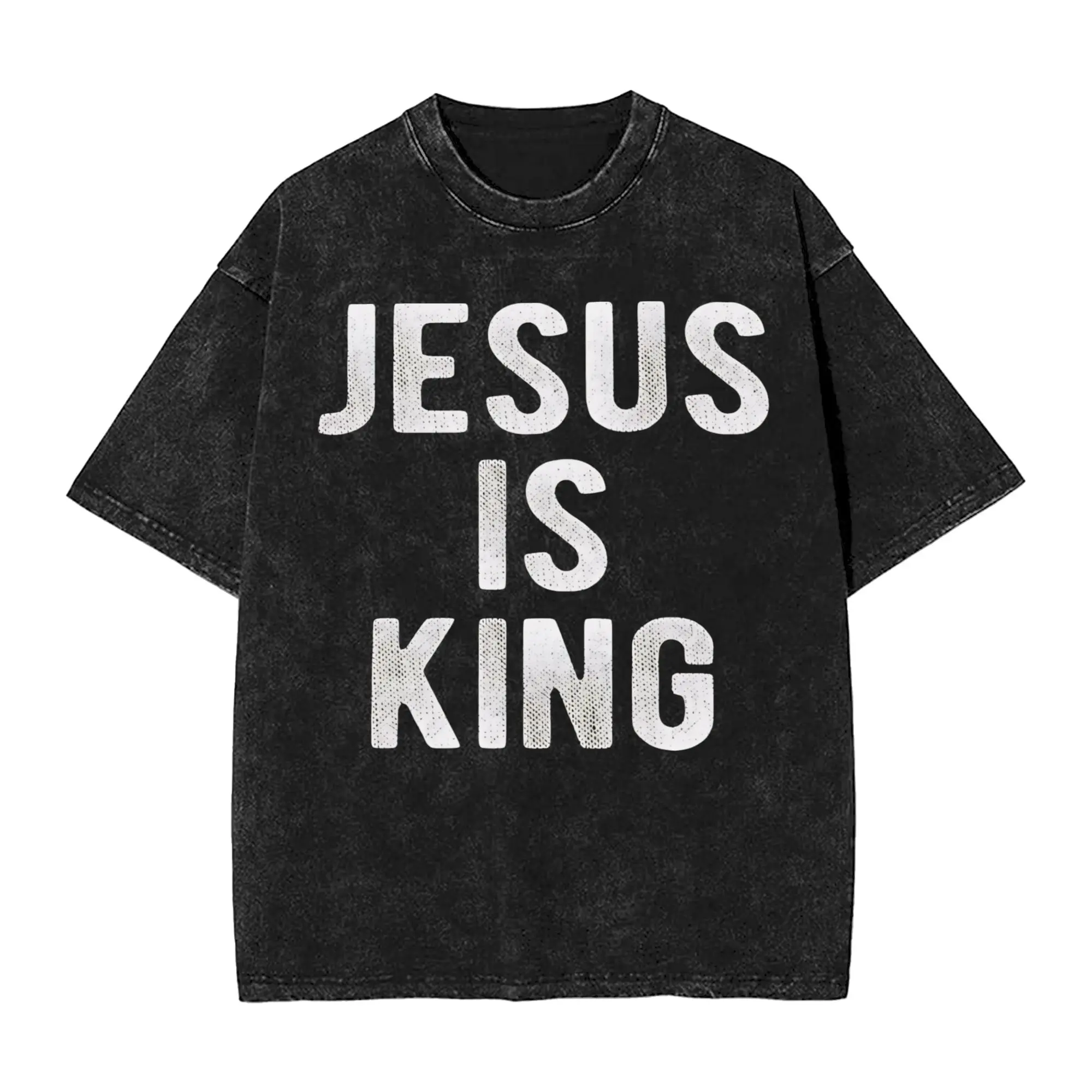 Jesus Is King Christian Faith   Washed T Shirt Streetwear Hip Hop Vintage T-Shirts  Tees Tops Men Women Short Sleeve Oversize