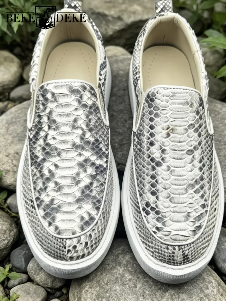 

High Quality Snakeskin Mens Loafers Slip-on Genuine Leather Leisure Shoes Retro Classic Sneakers New Male Comfortable Footwear
