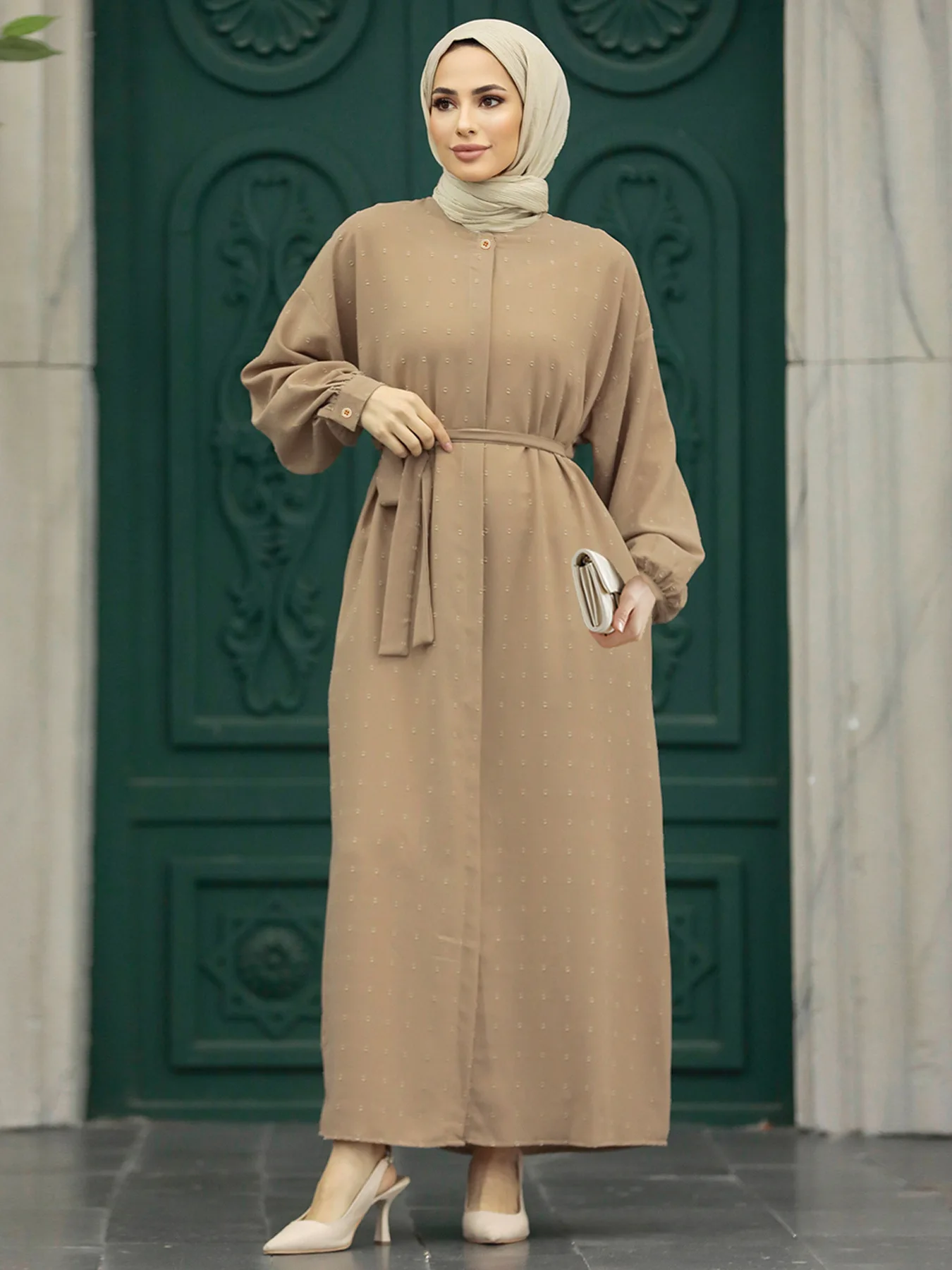 

Elegant Women Muslim Dress Turkey Abaya Dubai Robe Spring Long Sleeve Buttons Down Maxi Vestidos Kaftan IsIamic Clothing Ramadan