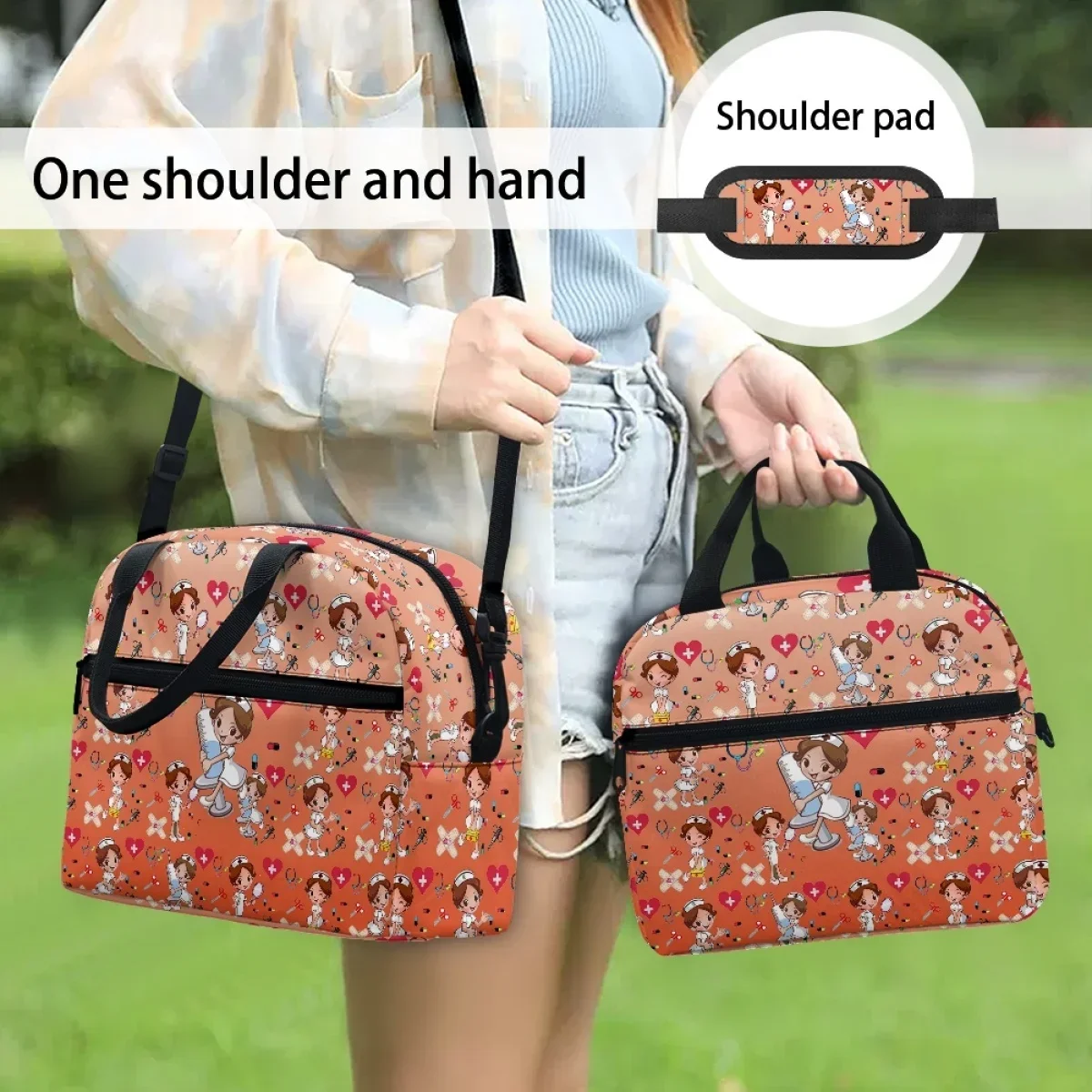 

FORUDESIGNS Gradient Cartoon Nurse Printing Insulated Cooler Meal Practical Lightweight Women's Handy Thermal Lunch Bags Bolsa