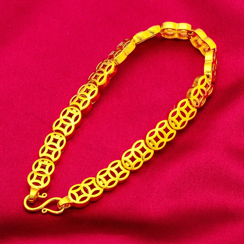 

Small Coin Bracelet for Women, 24K Gold, AU999 | Matte coins with vintage patterns, adjustable for professional looks.