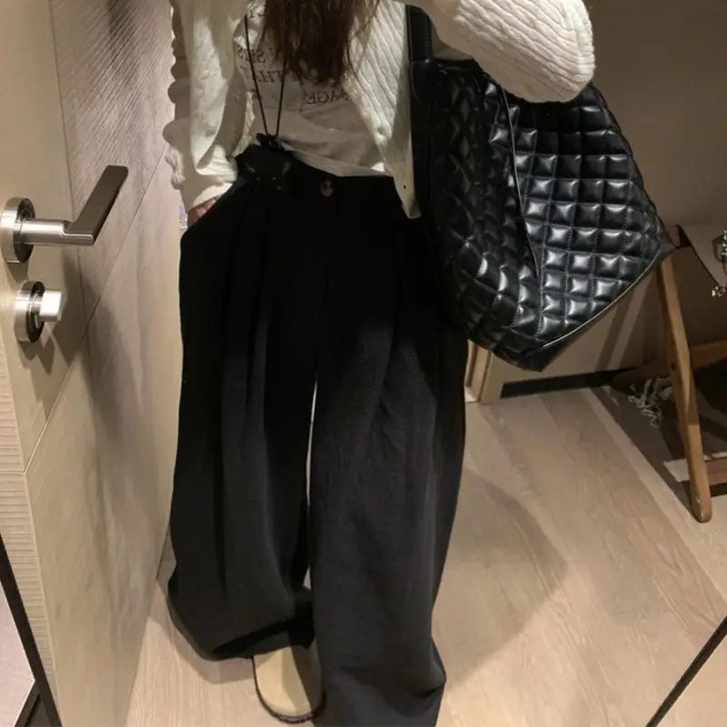 QWEEK Oversized Casual Linen Pants Woman Korean Style Baggy Wide Leg Basic Trouser Harajuku High Waist Summer Vintage Fashion