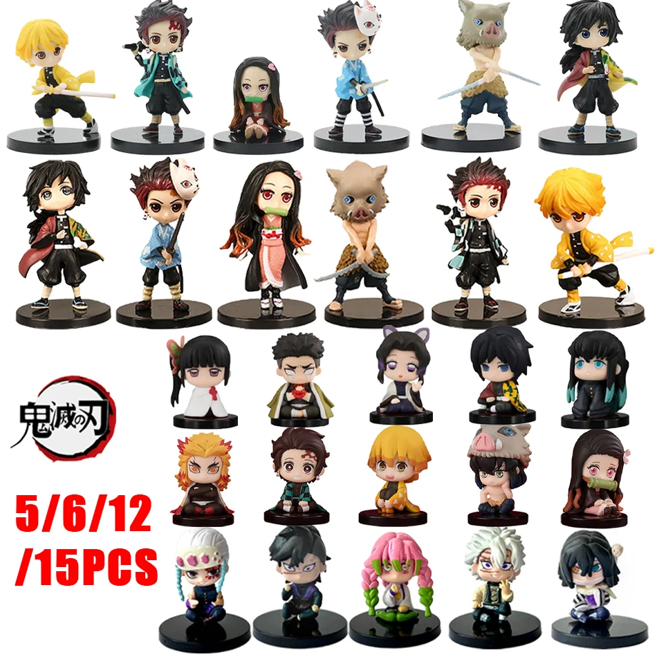 Q Posket Figure Wholesale Demon Slayer Mini Figurine 5Pcs 10Pcs 12Pcs 15Pcs Sets Kimetsu No Yaiba Small PVC Dolls Desktop Decora