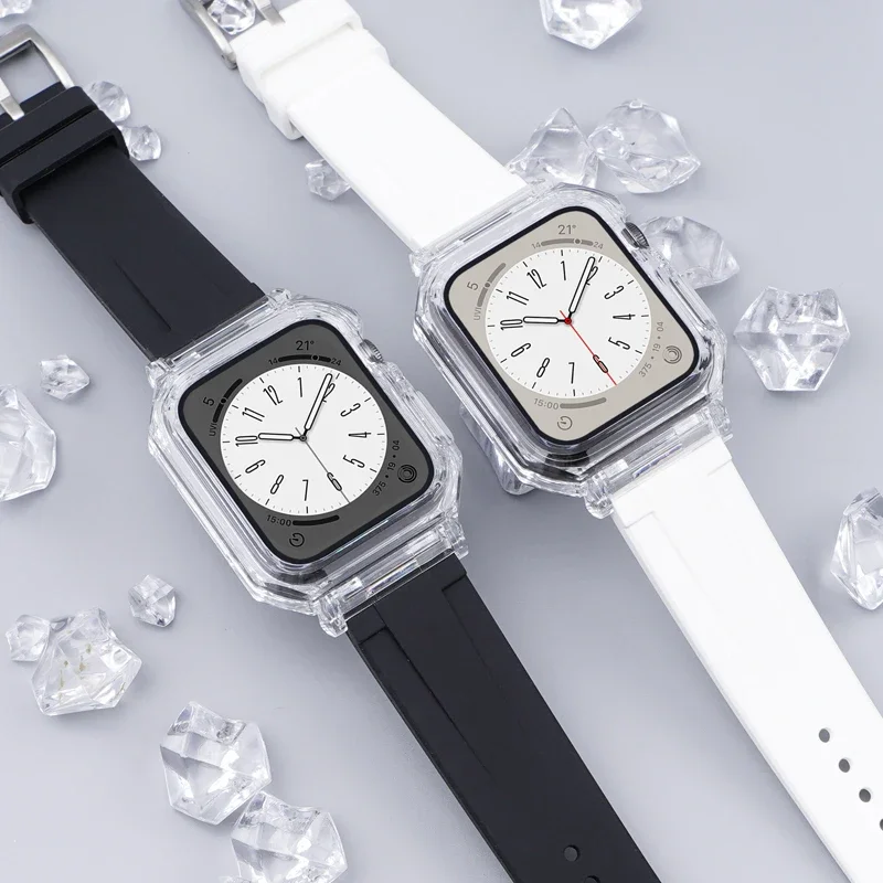 Transparent Case Modification Kit For Apple Watch 10 9 8 7 45mm 41mm 42mm 46mm Silicone Band iWatch Series 6 SE 5 4 40mm 44mm