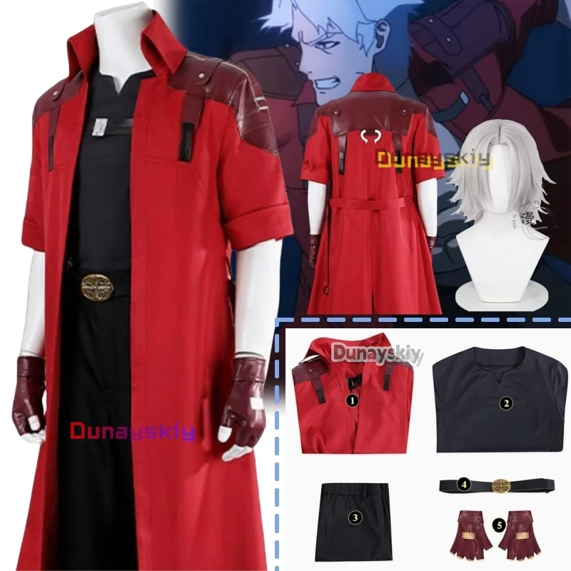 

Dante Cosplay Costume Men's DMC Leather Trench Coat Shirt Pants Gloves Outfit Adult Halloween Roleplay Jacket Suit Hand Made