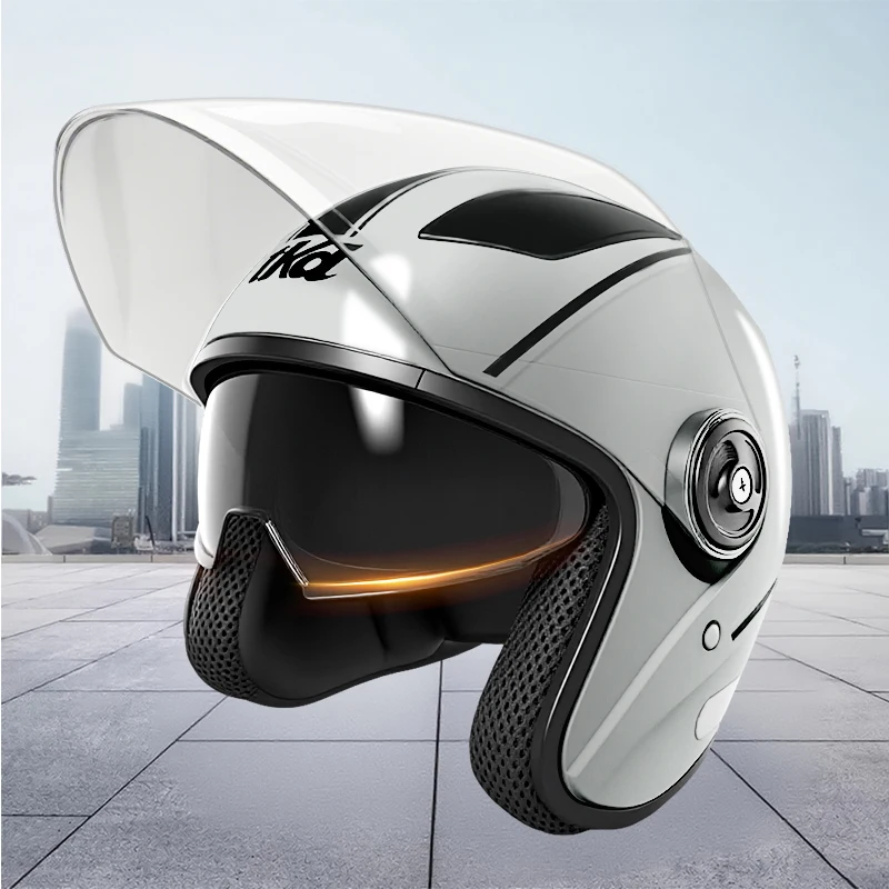 

Lightweight retro 3/4 head helmet for men and women with dual lens visor for scooters, electric bikes and bicycles