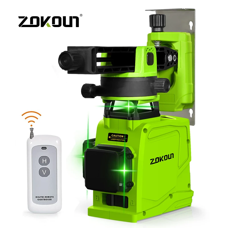 ZOKOUN 3D 12 Lines Green Beam Laser Level Horizontal Vertical Cross-Line Self-Leveling Remote Control Measure Tool