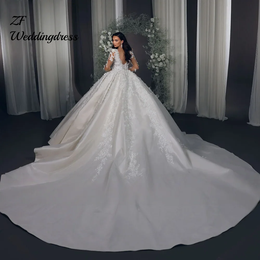 Customized  Princess Ball Gown Wedding Dresses Lace Embroidery For Women Matte Satin Robe De Mariee Vestido De Novia